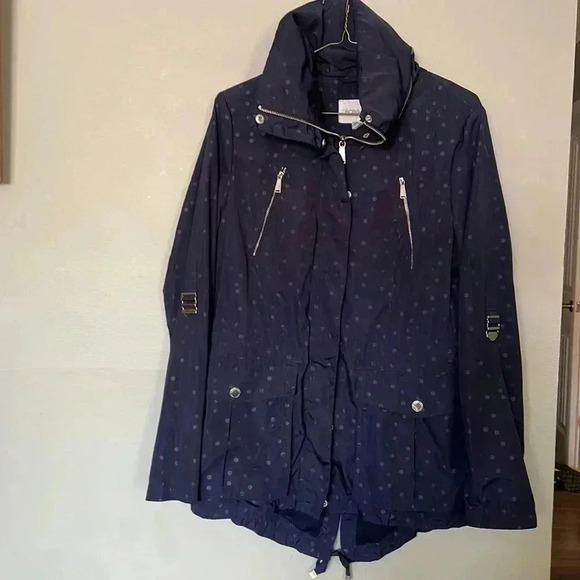 ❤️2/$50❤️BCBGGeneration Navy  Blue Poke Dot Fall/Spring Trench Jacket- M - Picture 1 of 8